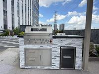Isla de Cocina Modular para Exteriores de Piedra Natural Premium con Parrilla de Gas y Encimera de Granito Negro para Fiestas de Barbacoa en el Patio Trasero