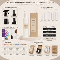 WELLNESS Spray d'ambiance et nettoyant ménager parfumé pour la maison, personnalisable en marque privée, écologique, minimaliste, à base d'huiles, désodorisant