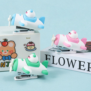 Creative Soft Rubber Airplane Stapler Mini Cute Macaron Style 15 Sheets Capacity Office Stationery - Product Image 2