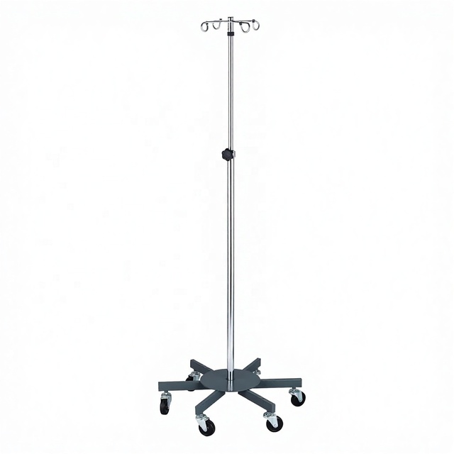 MSMT IV Pole Rolling 4 Hook 6 Leg Chrome Plated 45 Lbs Load Capacity Portable Adjustable Hospital Class II 1 Year Warranty