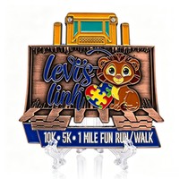 Médaille de course amusante personnalisée en alliage de zinc durable, gravée au laser, imprimée UV, motif irrégulier de lion bulldozer mignon de dessin animé