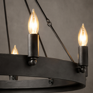 Contemporary Round Ring Pendant <b>Light</b> Matte Black Metal Frame Candle <b>Chandelier</b> For Villa Entryway Interior Fixture - Product Image 3