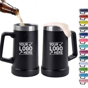 Mug à bière classique de 24 oz avec poignée, logo personnalisé, double paroi isolée en acier inoxydable, revêtement en poudre - Product Image 1