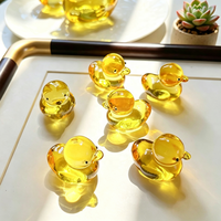 Figuras de Pato de Cristal Amarillo Hechas a Mano, Ecológicas, Coleccionables, Decoración para el Hogar, Mini Mamá e Hijos, Juego de 4 Piezas