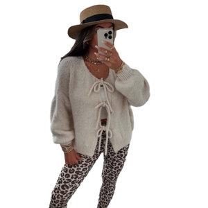 Suéter Cárdigan de Mujer con Cuello Redondo y Lazo, Color Sólido, Estilo Simple, para Otoño e Invierno - Product Image 6