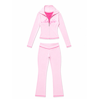 Anjie Individuelles Logo OEM ODM Private Label Maßgeschneidertes OEKO-TEX GRS Rosa Y2K Trainingsanzug Reißverschlussjacke Schlaghosen-Set Damen Hersteller