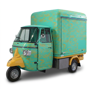 Camion de restauration mobile électrique à 3 roues de style classique vintage pour service extérieur, carrosserie en acier, motif vert et jaune - Product Image 1