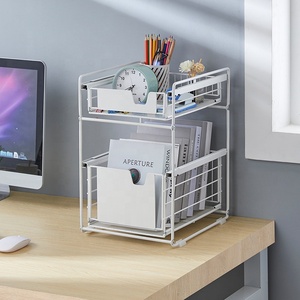 Panier <span class=keywords><strong>d</strong></span>'armoire coulissant en métal à 2 niveaux <span class=keywords><strong>Tiroir</strong></span> à épices de cuisine Mesa Rack Under Sink Organizer Holder Storage Basket Corner Shelf - Product Image 2