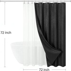 Ensemble <span class=keywords><strong>de</strong></span> rideaux <span class=keywords><strong>de</strong></span> <span class=keywords><strong>douche</strong></span> en tissu gaufré avec <span class=keywords><strong>rideau</strong></span> <span class=keywords><strong>de</strong></span> bain imperméable en polyester <span class=keywords><strong>bleu</strong></span> marine 2 pièces avec crochets - Product Image 6