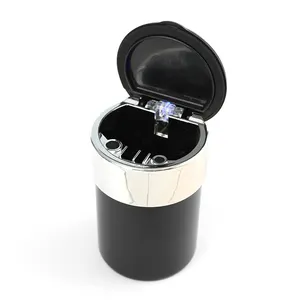 Yiwu-Cenicero portátil de cigarrillos con Logo personalizado, Cenicero LED de Metal ABS para coche con mecheros, venta al por mayor