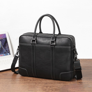 Sac à main pour <span class=keywords><strong>homme</strong></span> en <span class=keywords><strong>cuir</strong></span> véritable à double fermeture éclair, sac pour ordinateur portable de 14 pouces, grande capacité, sac de voyage d'affaires souple, sac à bandoulière en <span class=keywords><strong>cuir</strong></span> de vache - Product Image 4
