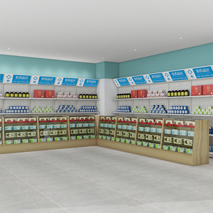 Baolong Pharmacy Display Racks Glass Wood Material Durable Single Sided Vertical Lightweight Shelves - Product Image 1