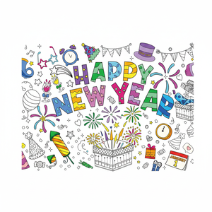 Banner di Carta Fai-da-Te per Capodanno, 51 X 30 Pollici, Tovaglia Gigante, Poster con Fuochi d'Artificio, Cappelli per Feste, Decorazioni Murali per Feste - Product Image 4