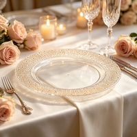 Assiette de présentation décorative en plastique transparent de 13 pouces, bordure dorée, pour mariage, banquet, hôtel, mise en place de table