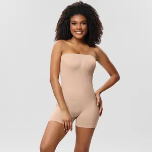 Cilt dostu korse tulum kadınlar seksi Shapewear tüp üst Bodysuit çıkarılabilir omuz askıları ile Romper