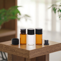 Flacons en verre borosilicate transparent brun de 3 ml avec bouchon en caoutchouc et capuchon à vis en plastique pour huile essentielle et sérum de soin de la peau