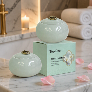 Bougie parfumée en cire <span class=keywords><strong>de</strong></span> soja avec mèche en bois dans un pot en céramique <span class=keywords><strong>de</strong></span> luxe <span class=keywords><strong>de</strong></span> marque privée TopOne, coffret cadeau pour la maison - Product Image 2