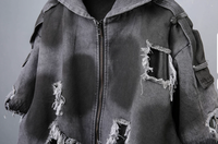 Veste personnalisable en patchwork brut effiloché, bicolore, délavée, zippée, à capuche, style grunge streetwear pour homme