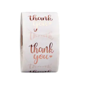 Rollo de pegatinas de agradecimiento, 500 piezas de papel de aluminio de oro rosa, etiqueta de embalaje de diseño privado para hornear