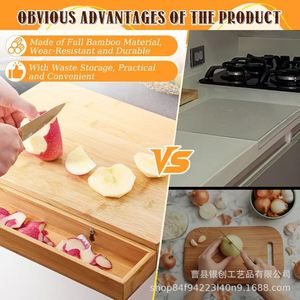Planche à découper en bois avec tiroir pour les déchets, rectangulaire, en bois massif, pour la cuisine, pour un usage domestique - Product Image 2
