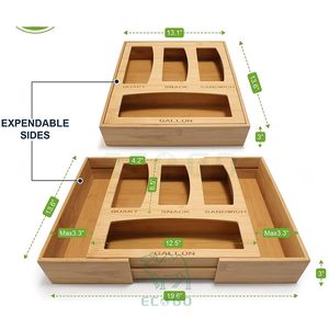 Organisateur de rangement extensible en bambou Ziplock: Distributeur de tiroirs de cuisine de qualité supérieure pour sacs de rangement des aliments - Product Image 5