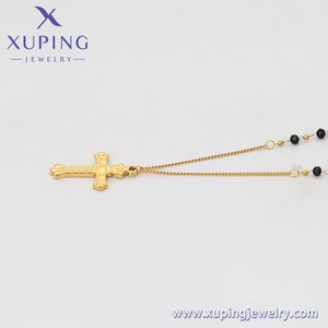 T001226748 XUPING Collar de Rosario con Cuentas Negras de Acero Inoxidable Chapado en Oro de 24K con Colgante de Cruz, Joyería de Moda - Product Image 4