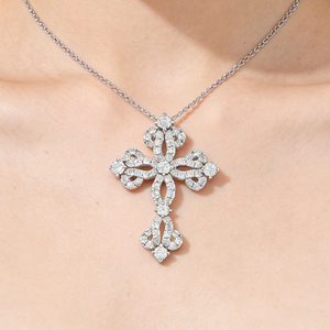 สร้อยคอจี้รูปกางเขนแบบคลาสสิก ชุบทองคำขาว 10K/14K/18K ประดับเพชร CVD ผลิตในห้องปฏิบัติการ ของขวัญสำหรับโอกาสพิเศษ - Product Image 5