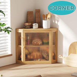 Boîte de rangement pour pain en bambou, double couche, armoire d'angle, porte transparente, organisateur de comptoir de cuisine, couleur naturelle - Product Image 4