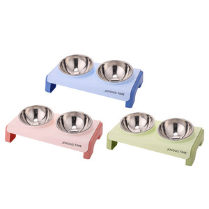 Joyous Time Pet Feeding Station Stainless Steel Bowl Set For <b>Cat</b> Dog Anti-Slip Elevated <b>Feeder</b> With Neck Support - Product Image 4