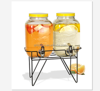 Dispenser Minuman Kaca Desain Klasik Ukuran Besar 4L 5L 8L untuk Air Dingin, Cairan, dan Jus dengan Alas Besi dan Kayu
