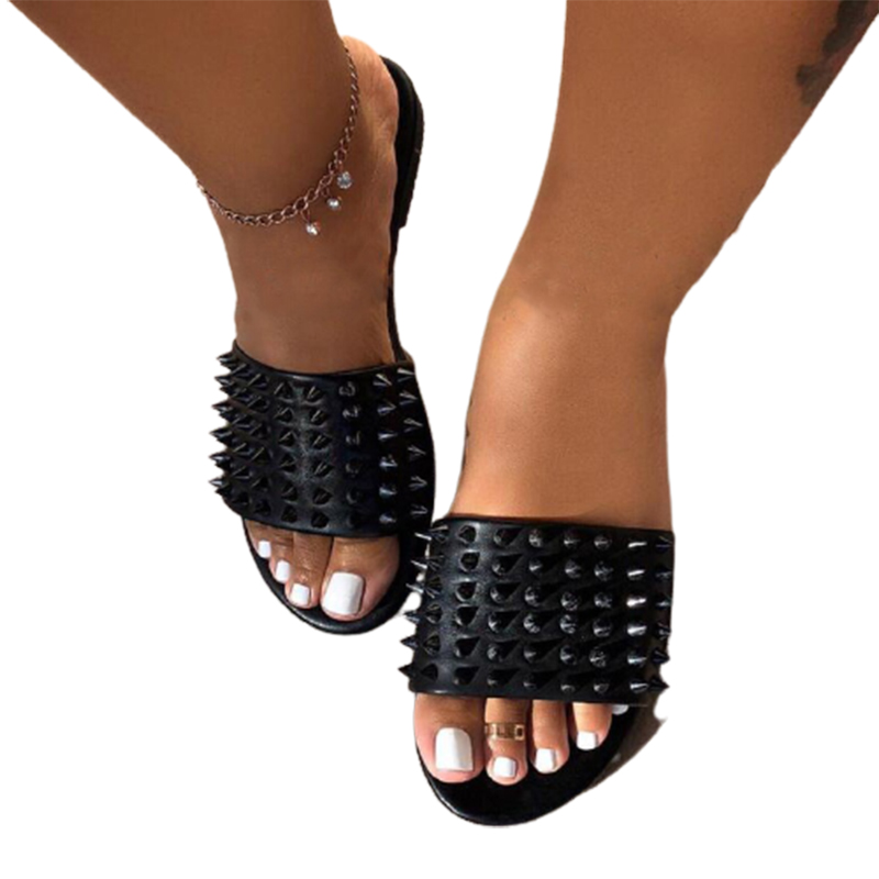 Женские сандалии-желе с заклепками, уличные модные дорожные сандалии на плоской подошве, 2021