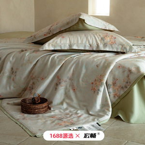 Tencel Linen Printed Summer <b>Quilt</b> Set 4 Pieces Breathable Cooling 60 Count Pastoral Style - Product Image 1