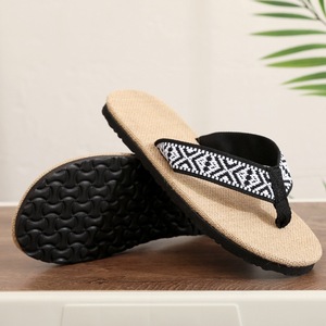 Sandales d'été en lin pour hommes, tongs antidérapantes à ruban, chaussons de plage, vente en gros - Product Image 3