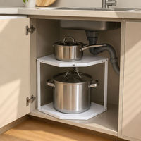 Étagère d'angle en forme d'éventail à 2 niveaux pour comptoir de cuisine, organisateur d'angle en métal blanc pour ustensiles de cuisine, support de rangement pour casseroles et poêles