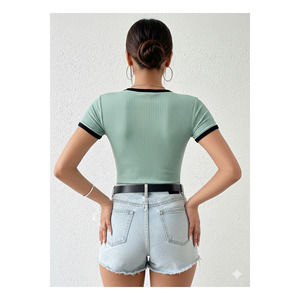 Body de Manga Corta con Cuello Redondo para Mujer, Ajuste Delgado, Lycra Estampada, Elástico, Corte Regular - Product Image 3