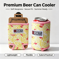 Vente en gros de refroidisseurs de canettes de bière en néoprène souple, isolés, pliables, lavables, avec logo personnalisé et motif imprimé thermique, pour la conservation du vin lors de fêtes