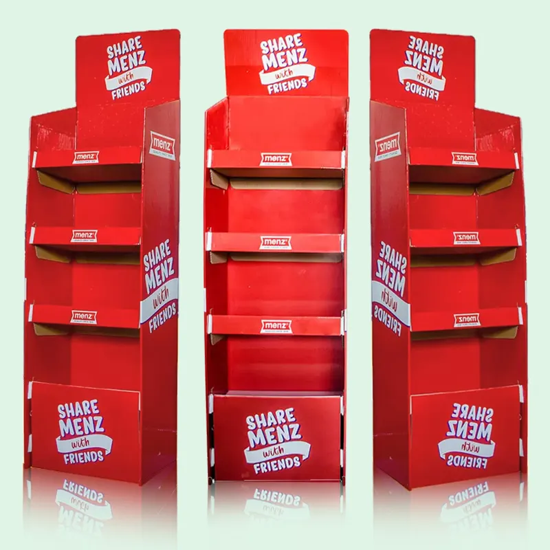 Promosyon taşınabilir Pos raflı karton göstergesi standı perakende ürün Pop karton sergi standı