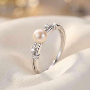 Copper Dainty Pink Freshwater Pearl <b>Ring</b> CZ Accent <b>Thin</b> Band Minimalist Pearl Jewelry for Women Daily Wedding Gift - Product Image 2