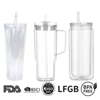 En gros, Gobelet double paroi en plastique acrylique 24oz effet boule à neige, avec couvercles et pailles, trou pré-percé, anti-fuite, pour cadeaux d'affaires et de randonnée