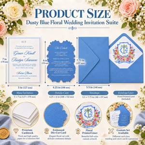 Set di Inviti Matrimoniali di Lusso Personalizzati Blu Polvere con Taglio Laser Floreale, Set di Biglietti d'Invito di Alta Qualità all'Ingrosso - Product Image 5