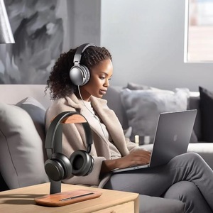 Runwood Fashion Classic Soporte para auriculares de madera Escritorio para el hogar Columpio Auriculares para juegos de escritorio Estante de almacenamiento de doble capa - Product Image 2