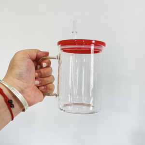 Taza de café de vidrio sublimable esmerilado transparente de 17oz al <span class=keywords><strong>por</strong></span> <span class=keywords><strong>mayor</strong></span> con tapas y pajitas de PP para impresión <span class=keywords><strong>por</strong></span> sublimación - Product Image 6