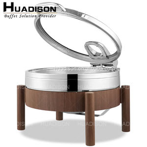 Huadison จานสแตนเลสไฟ<span class=keywords><strong>ฟ</strong></span>้าพร้อมฐาน Sapele จานสำหรับใส่<span class=keywords><strong>อาหาร</strong></span>อุปกรณ์จัดเลี้ยง<span class=keywords><strong>อาหาร</strong></span>โรงแรม - Product Image 5