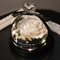 Vente en gros petit coeur pour toujours rose rouge conservé dans un dôme en verre lumière LED élégante rose éternelle pour la Saint-Valentin