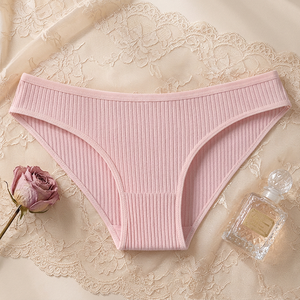 Braguitas de bikini de algodón acanalado para mujer, de color liso, de talle medio, cómodas, tallas grandes, ropa interior para mujer OEM ODM - Product Image 2
