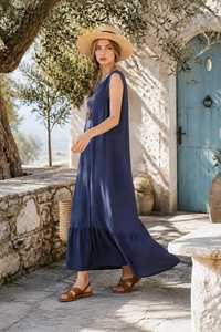 Vestido Maxi de Lino y Algodón Tallas Grandes para Mujer, Sin Mangas, Largo, Verano, Hecho a Mano, Proveedor Mayorista B2B, Fabricante - Product Image 2