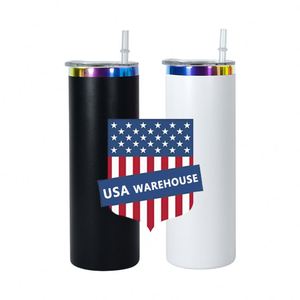 RTS 25 piezas/caja en stock, vaso recto novedoso de acero inoxidable con revestimiento arcoíris, aislamiento al vacío de 20 oz, con tapa y pajita, 6-12 - Product Image 1