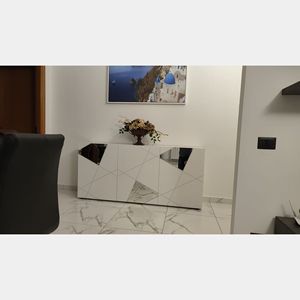 Meuble d'appoint <span class=keywords><strong>Buffet</strong></span> simple peint en blanc avec rangement <span class=keywords><strong>Buffet</strong></span> moderne avec verre pour salon salle à manger - Product Image 4