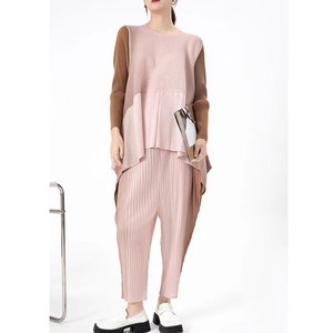 Conjunto de dos piezas plisado para <span class=keywords><strong>mujer</strong></span>, camisa informal, pantalones de pierna ancha y cintura alta, traje elegante de <span class=keywords><strong>oficina</strong></span>, <span class=keywords><strong>2022</strong></span> - Product Image 3