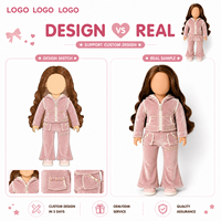 Ensemble de survêtement rose en velours personnalisé avec capuche, veste à logo décorée de perles et pantalon évasé pour poupée de mode de 18 pouces
